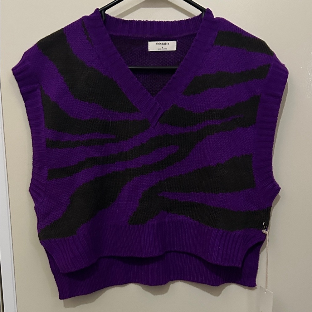 Dalia Black and Purple V-Neck Sweater Vest